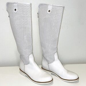 L’ESTROSA - Tall White Laser-Cut Perforated Leather Boots - Size 37 / US 7